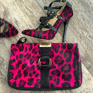 Jimmy Choo pink leopard heels/clutch set